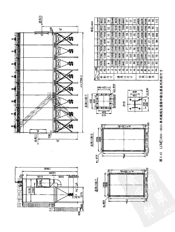 LCMd/gl850_6500單列離（lí）線長（zhǎng）袋脈衝除塵（chén）器係列外形尺寸