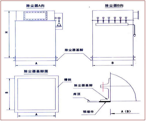 MC係列脈衝倉頂除塵器外形尺寸圖